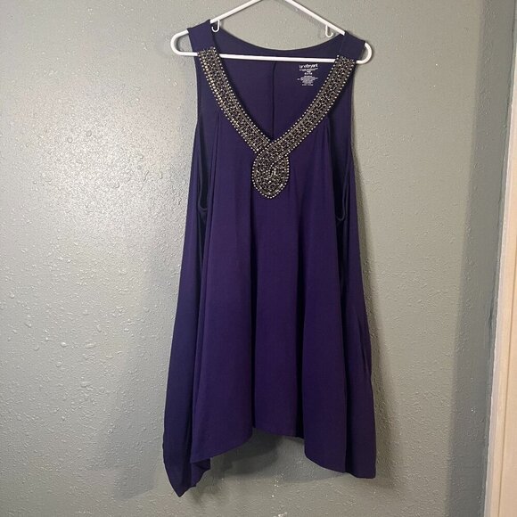 Lane Bryant Purple Tank Top With Silver Beads & Silver Glass Square Beads 18/20 - Picture 1 of 6